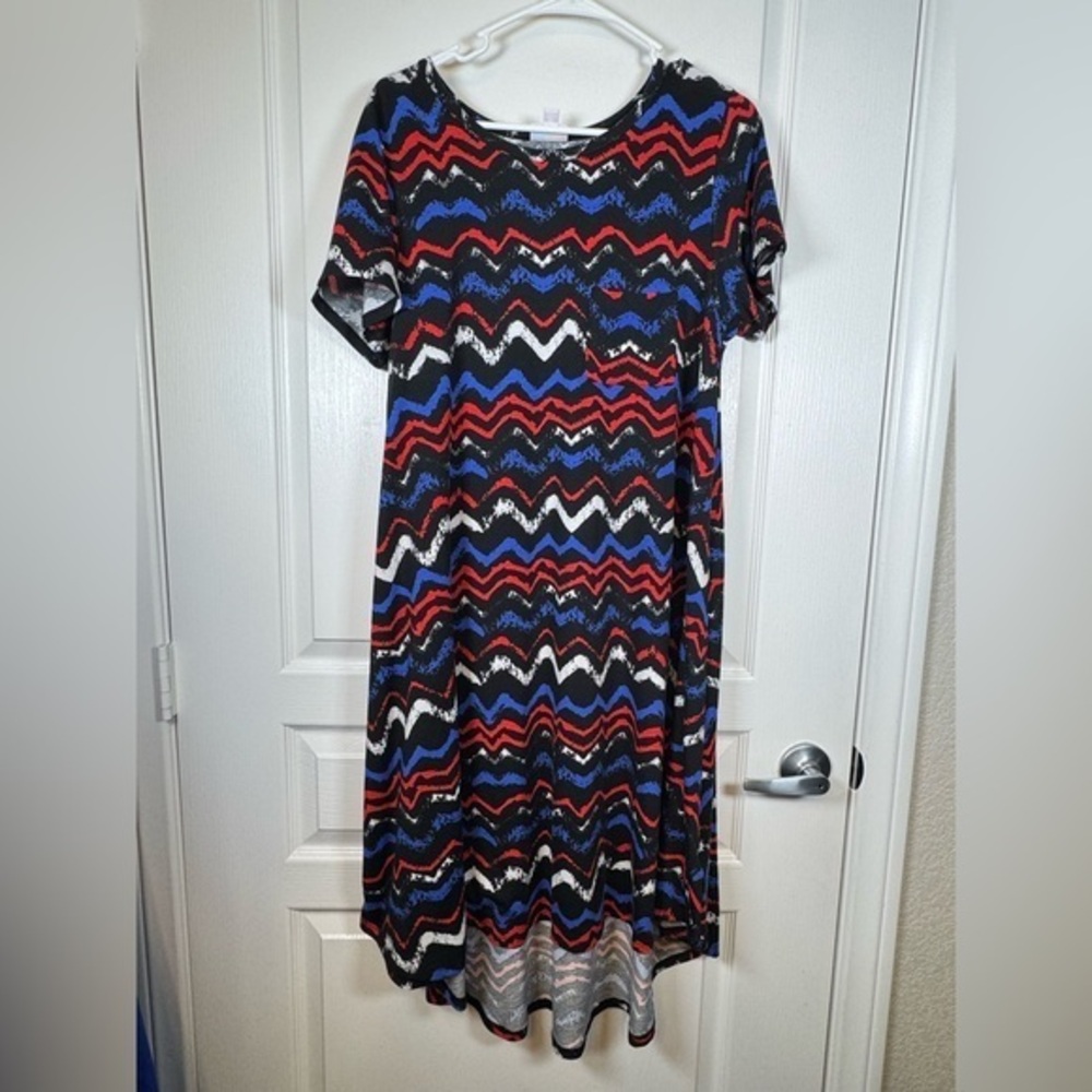 Lularoe Black Patriotic Carly High Low Dress Size Med EUC #5582